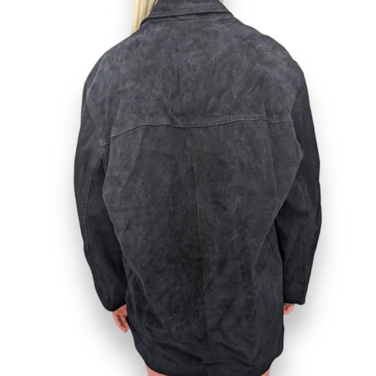 Gapelle Vintage Black Suede Leather Overcoat Coat Women Size Medium