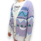 Vintage Love Heart Pattern Purple Knitted Sweater Cardigan Women Size Medium