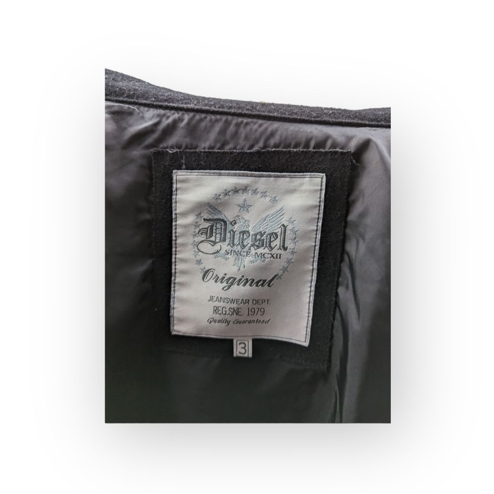 Diesel Vintage Black Wool Blend Pea Coat Men Size Medium