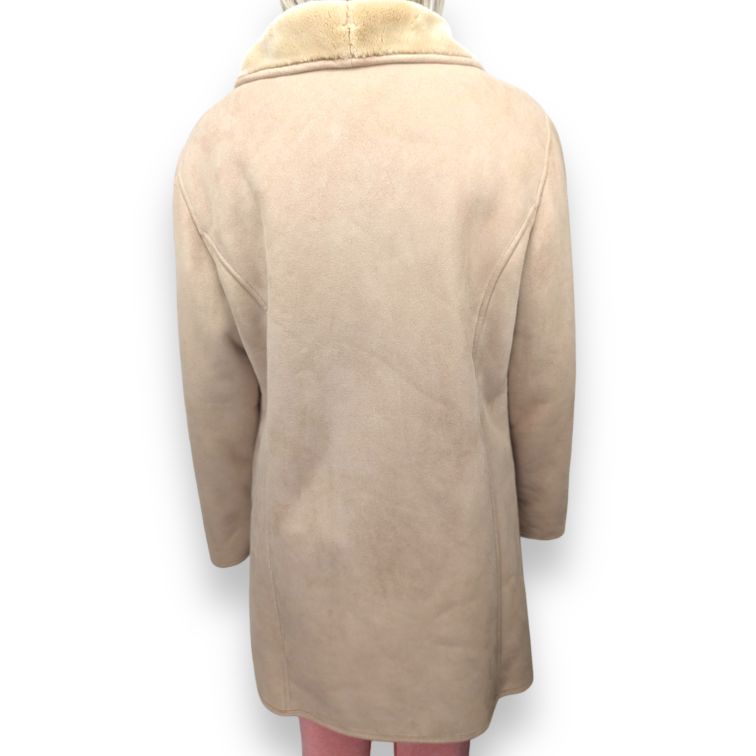 Jack Murphy Vintage Beige Fur Lined Long Suede Leather Coat Women Size UK 12