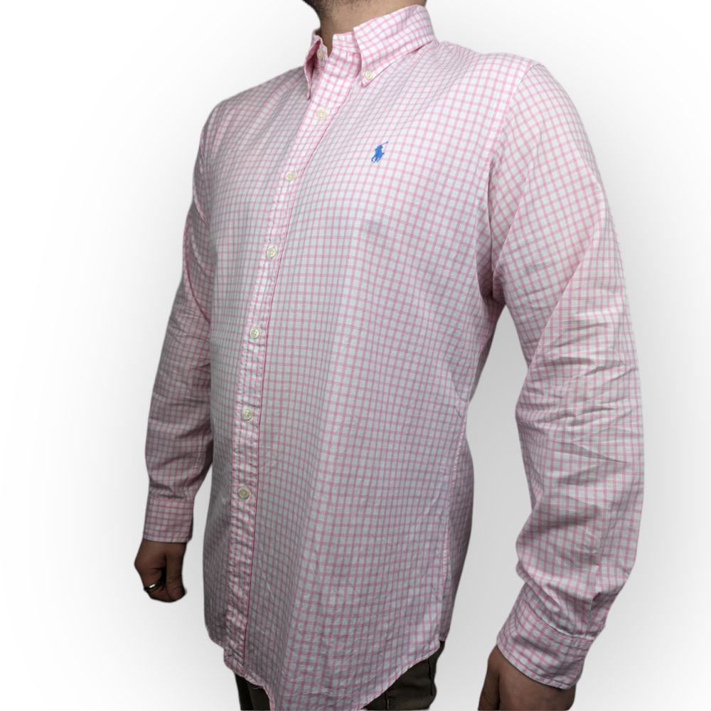 Ralph Lauren Pink & White Gingham Check Long Sleeve Shirt Men Size Large