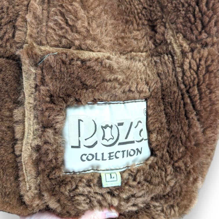 Roza Vintage Brown Button Fur Lined Suede Leather Long Coat Women Size Large
