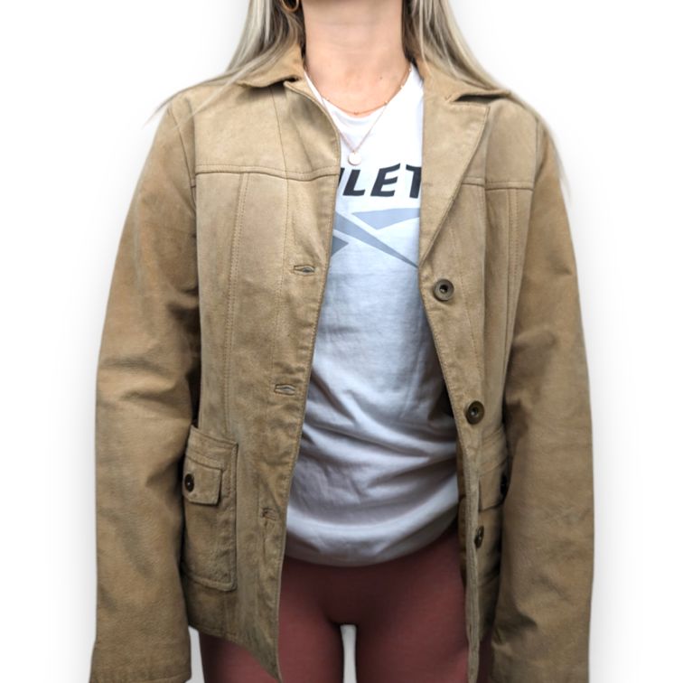 Paco Collection Beige Button Suede Leather Jacket Women Size Small