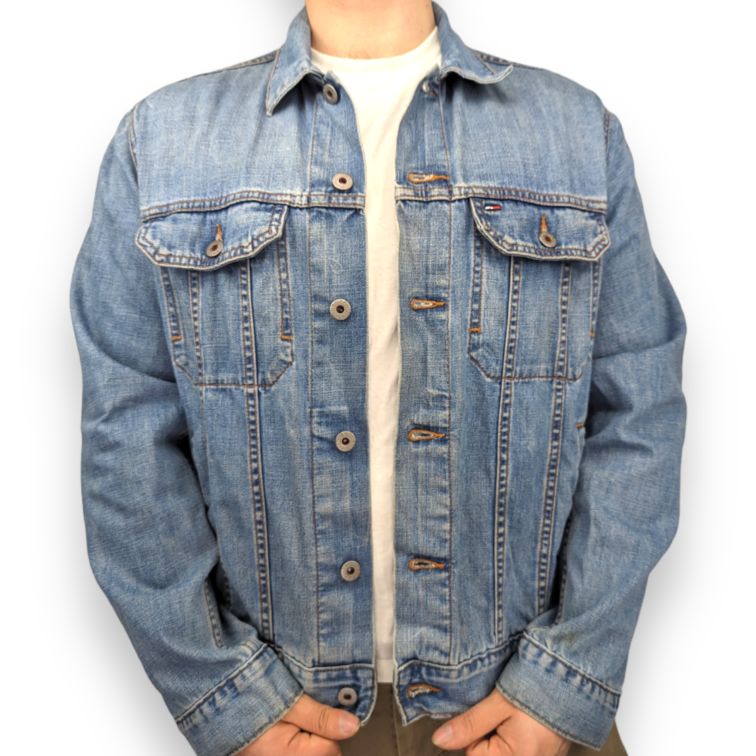 Tommy Hilfiger Vintage USA 85 Blue Trucker Denim Jacket Men Size Large