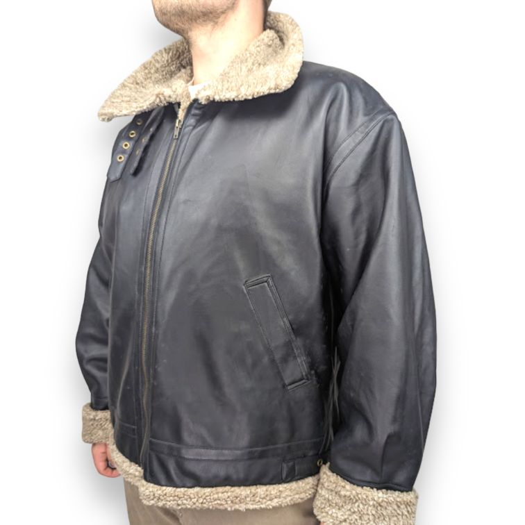 Dapa Black leather jacket fur lined Men Size Medium