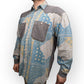 Eclectic Vintage Blue Grey Geometric Floral Denim Shirt Men Size Large