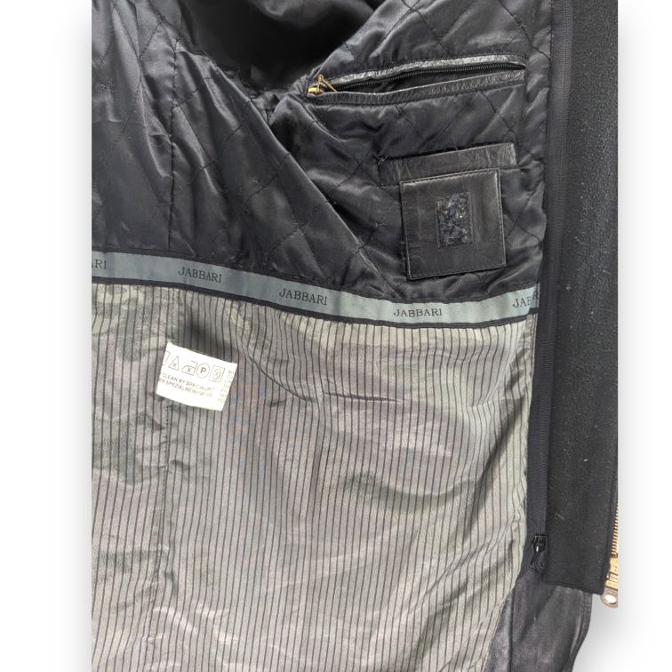 Jabbari Vintage Black Button Collar Real Leather Jacket Coat Men Size XL