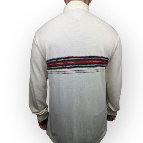 Tommy Hilfiger Vintage White Long Sleeve Cotton Polo Shirt Men Size Large