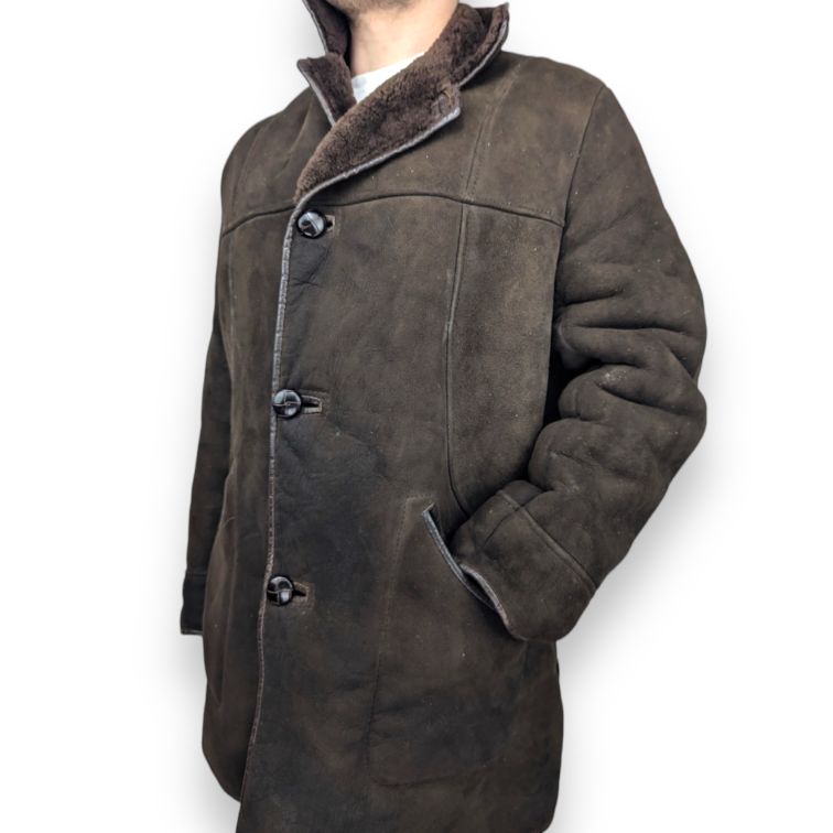 Nurseys Vintage Brown Button Fur Lined Suede Leather Jacket Coat Men Size Large