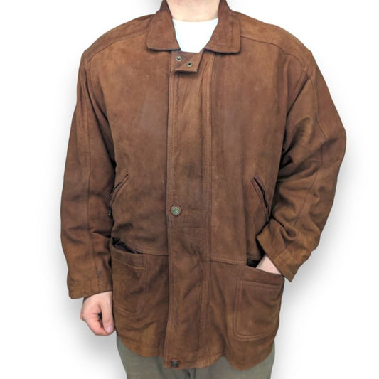 The Vali Vintage Brown Suede Leather Coat Jacket Men Size Small (Fits Medium)
