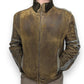 020 Vintage Brown Leather Bomber Jacket Men Size Large