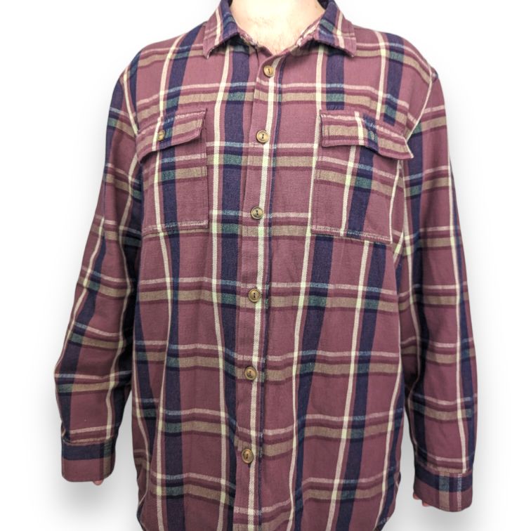 Mantaray Vintage Burgundy Long Sleeve Thick Checked Shirt Men Size 2XL