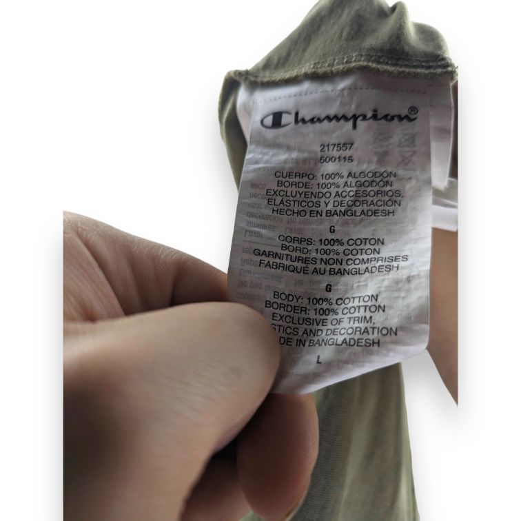 Champion Green Khaki Short Sleeve Cotton T-Shirt Men Size Large