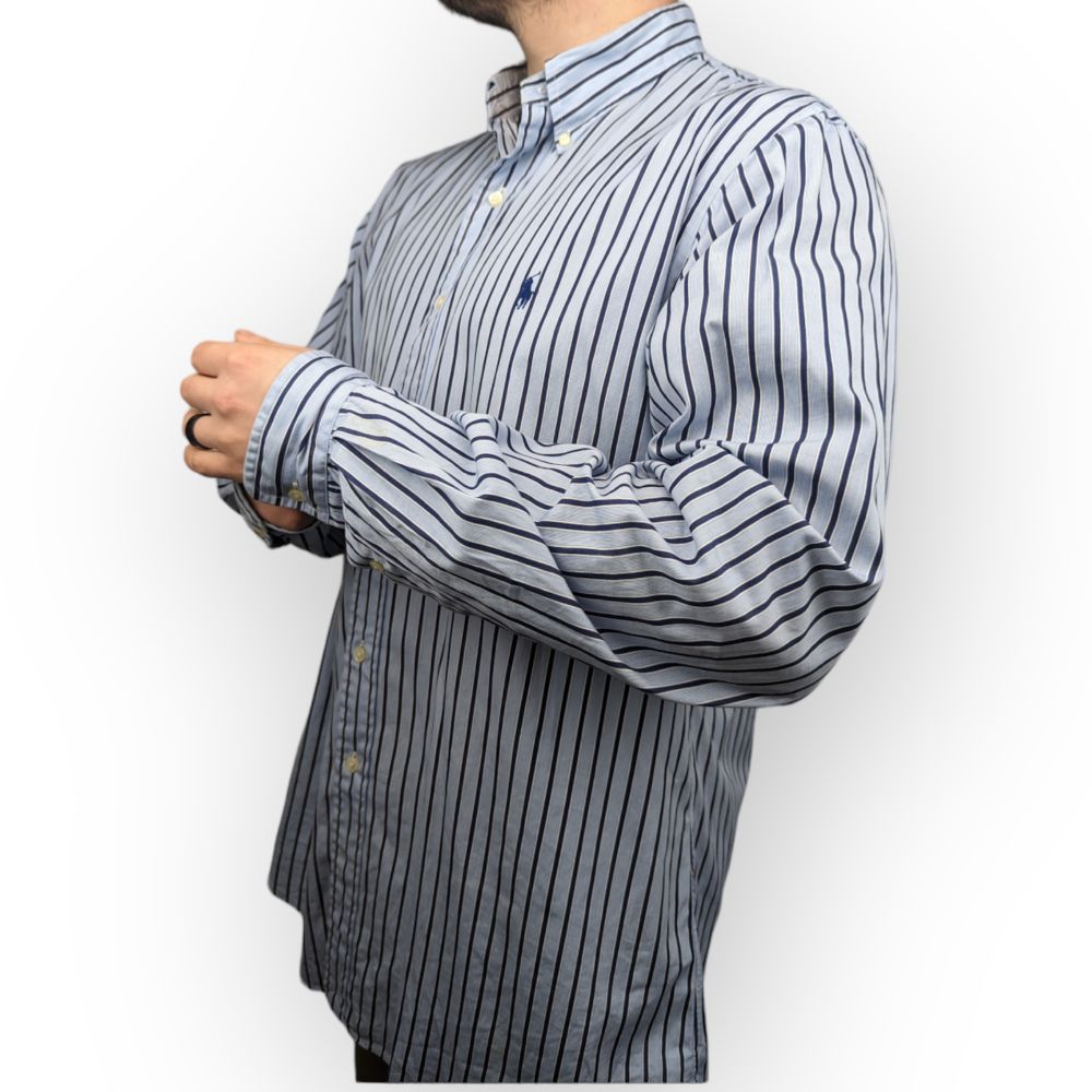 Ralph Lauren Blue Striped Long Sleeve Cotton Shirt Men Size XL