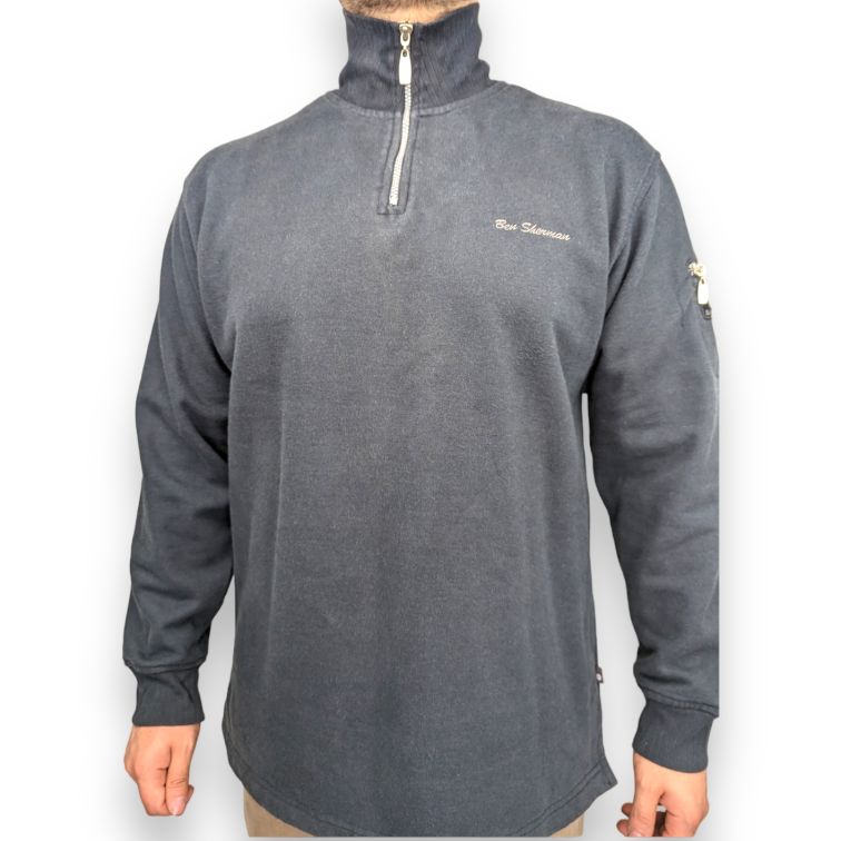 Ben Sherman Navy Fleece Lined Half-Zip Jumper Men Size Large