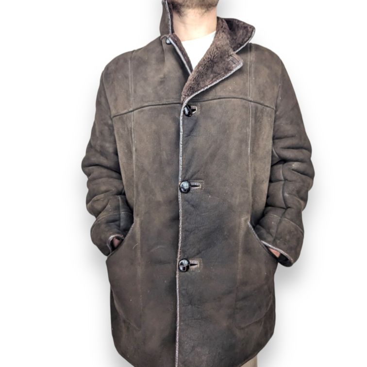 Nurseys Vintage Brown Button Fur Lined Suede Leather Jacket Coat Men Size Large