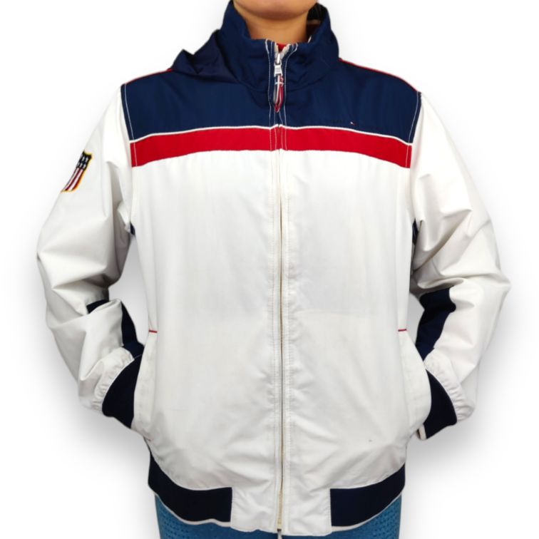Tommy Hilfiger Vintage White USA Windbreaker Jacket Women Size Large