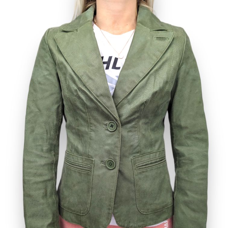 AWEAR Vintage Green Leather Blazer Jacket Women Size UK 8