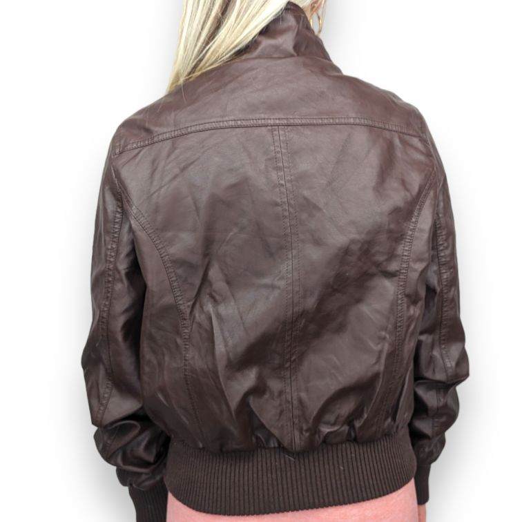 Ambiance Appared Vintage Brown Leather Biker Jacket Women Size XL