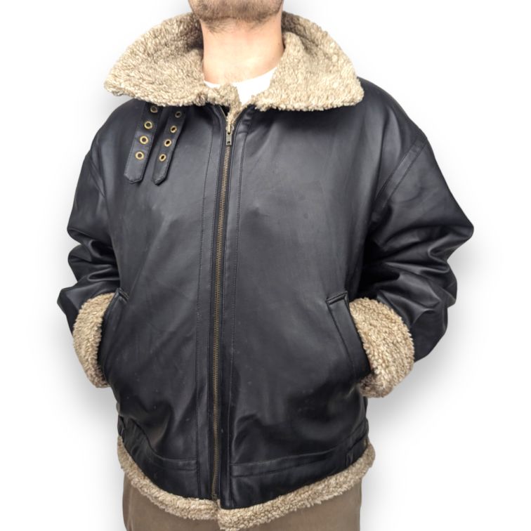 Dapa Black leather jacket fur lined Men Size Medium