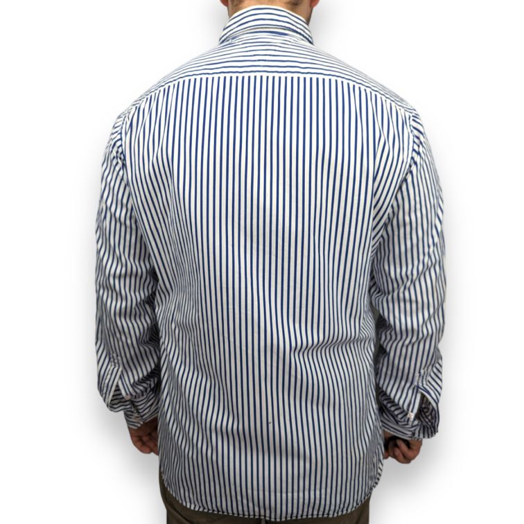 Tommy Hilfiger Blue White 80s Two Ply Long Sleeve Striped Shirt Men Size Large