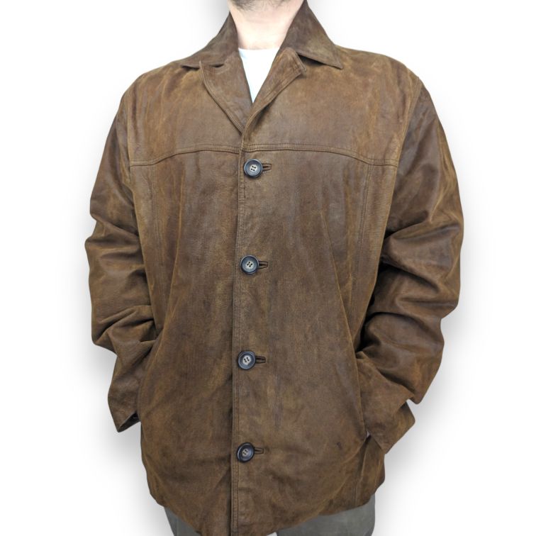 Inspire By RINO & PELLE Vintage Brown Button Leather Jacket Men Size XL