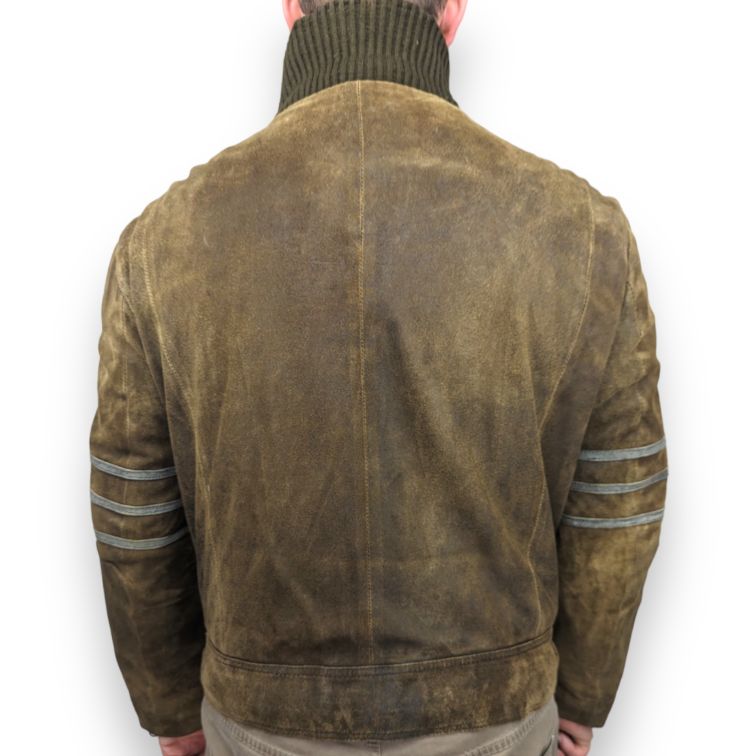 020 Vintage Brown Leather Bomber Jacket Men Size Large