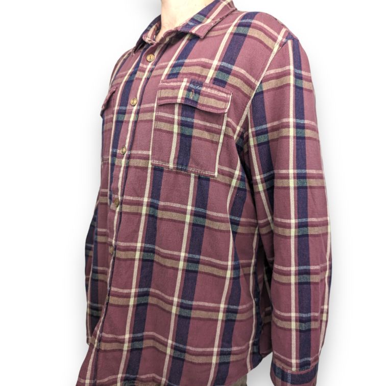 Mantaray Vintage Burgundy Long Sleeve Thick Checked Shirt Men Size 2XL