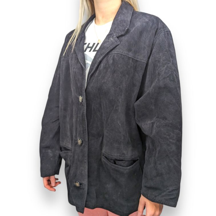 Gapelle Vintage Black Suede Leather Overcoat Coat Women Size Medium
