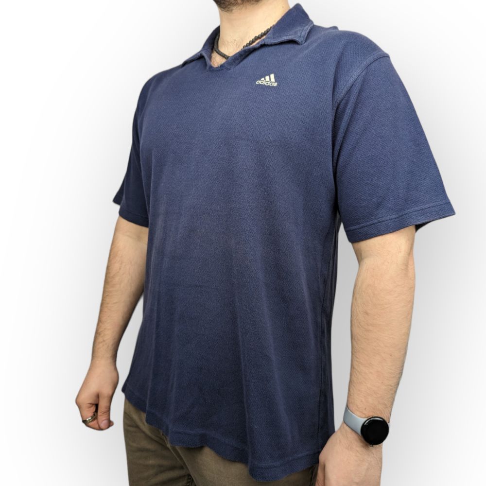 Adidas Vintage Navy Cotton Short Sleeve Polo Shirt Men Size Large