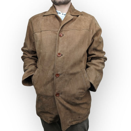 Mission Vintage Brown Button Up Suede Leather Jacket Coat Men Large