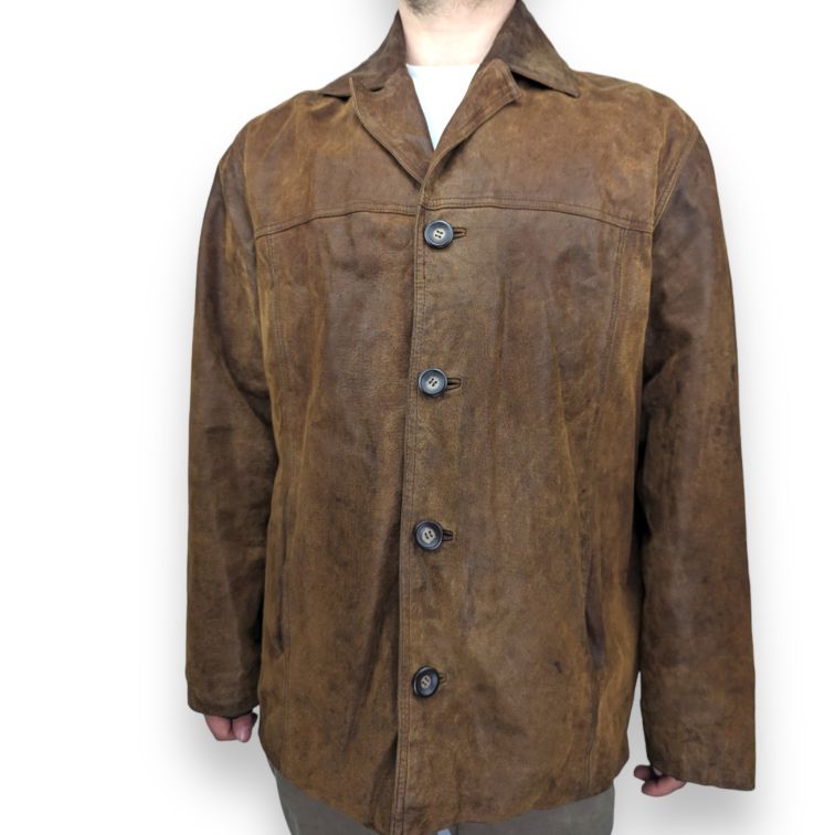 Inspire By RINO & PELLE Vintage Brown Button Leather Jacket Men Size XL