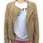 MNG Beige Pig Skin Suede Leather Biker Jacket Women Size Small