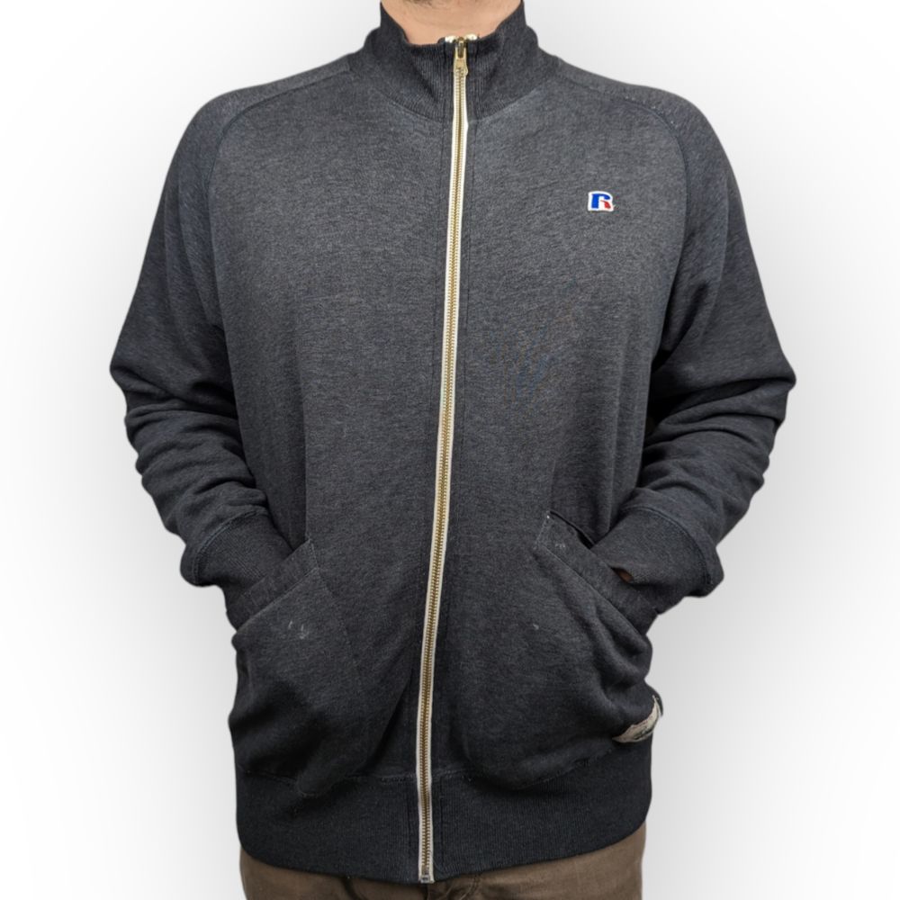 Russell Athletic Grey Tailored Fit Full-Zip Sweatshirt Men Size Large