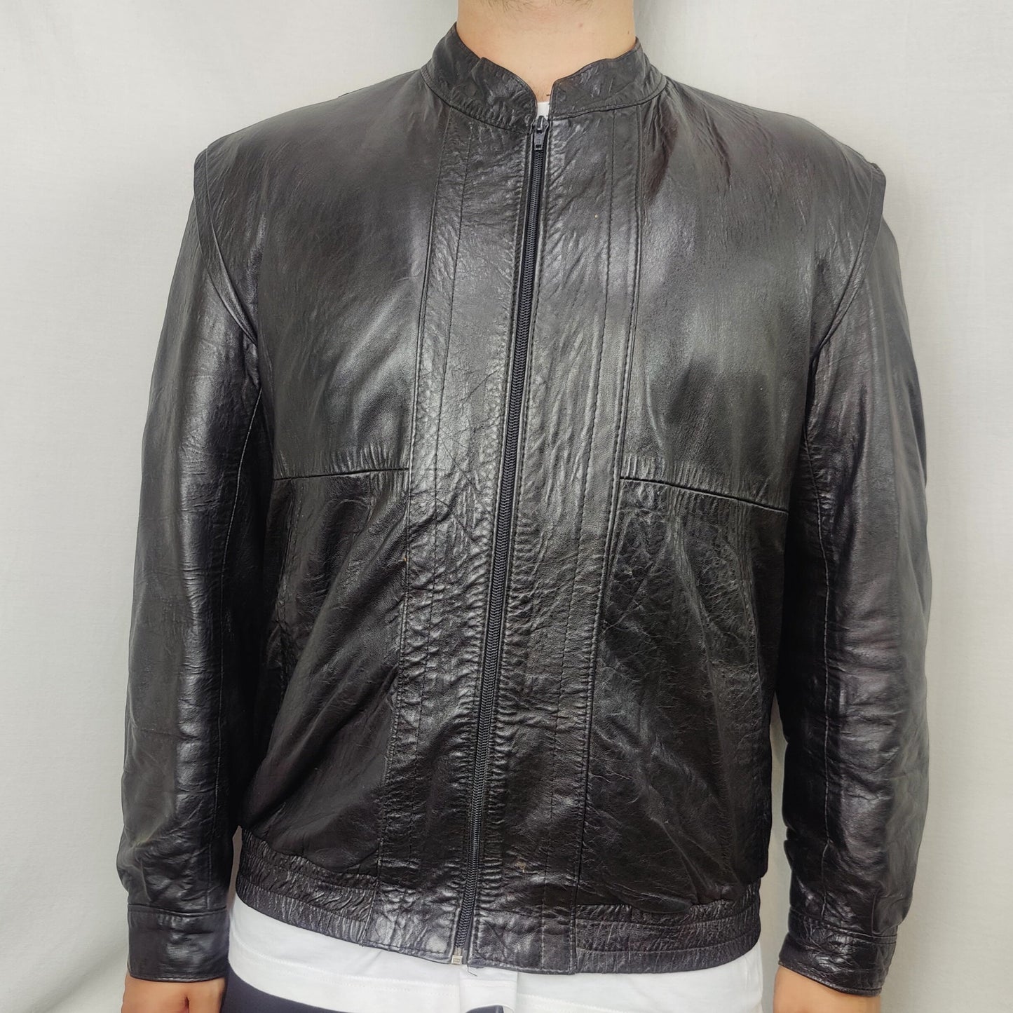 Framic Vintage Black Leather Motorcycle Biker Jacket Men Size XL
