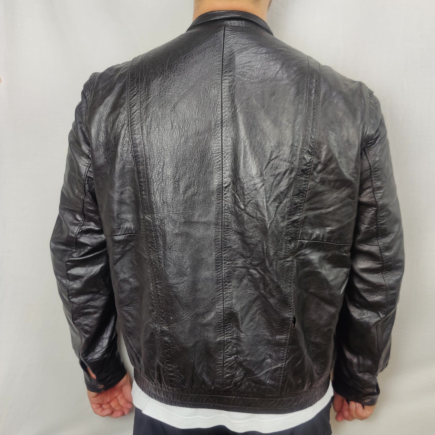 Framic Vintage Black Leather Motorcycle Biker Jacket Men Size XL