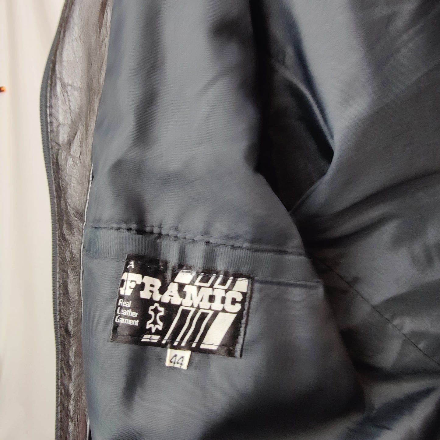 Framic Vintage Black Leather Motorcycle Biker Jacket Men Size XL