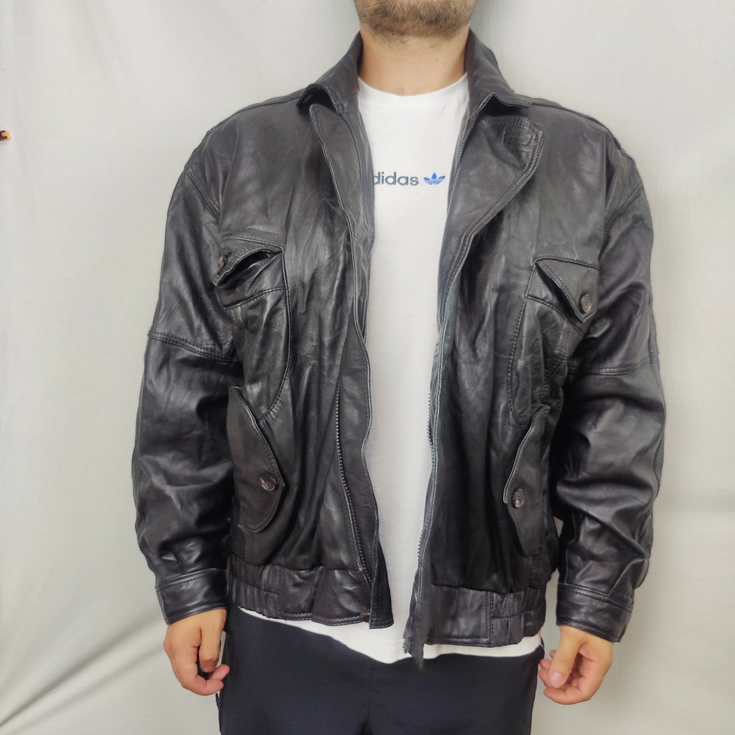 Real Leather Vintage Black Leather Motorcycle Jacket Men Size Large