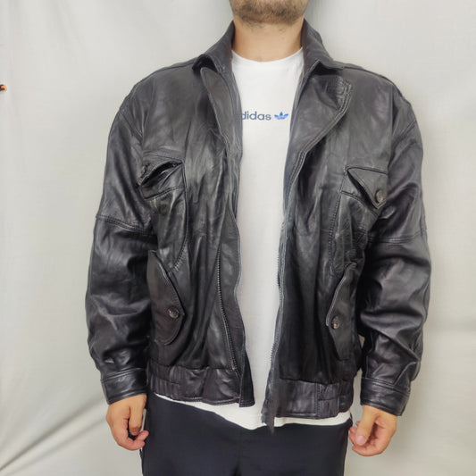Real Leather Vintage Black Leather Motorcycle Jacket Men Size Large