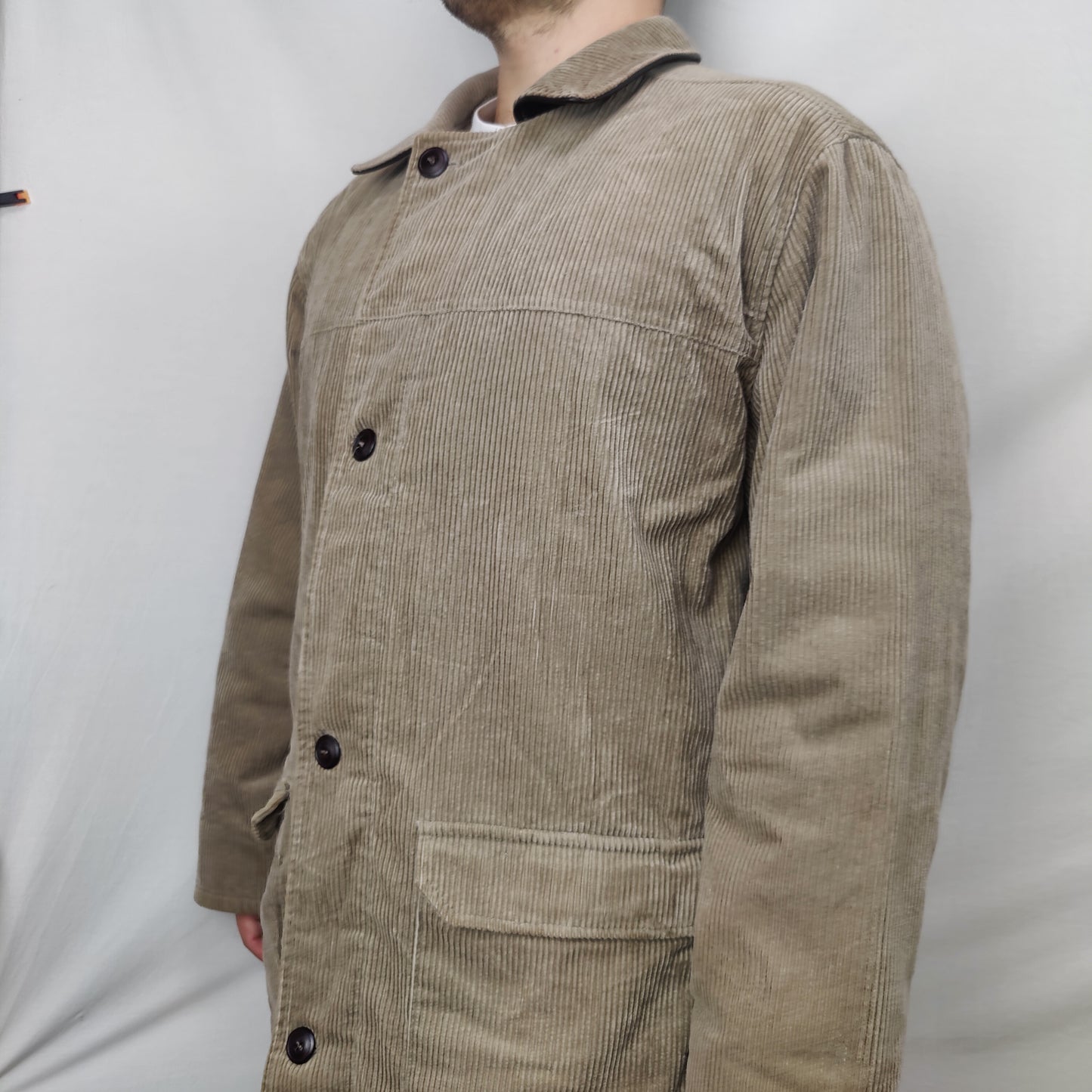 Melka Vintage Beige Tan Corduroy Pea Coat Jacket Men Size Large