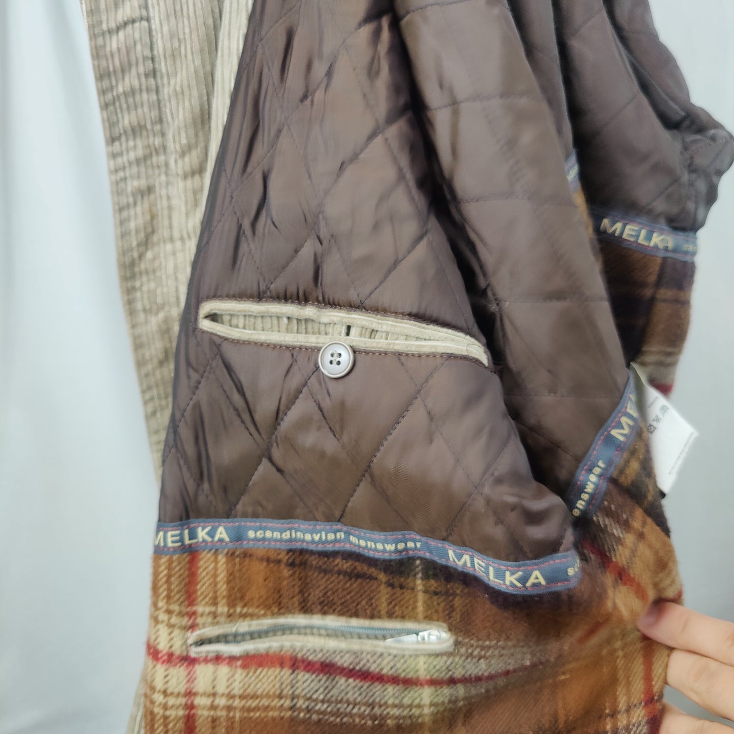 Melka Vintage Beige Tan Corduroy Pea Coat Jacket Men Size Large