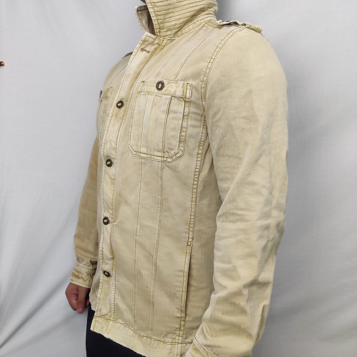 Fossil Vintage Beige Long Sleeve Denim Shirt Men Size Large