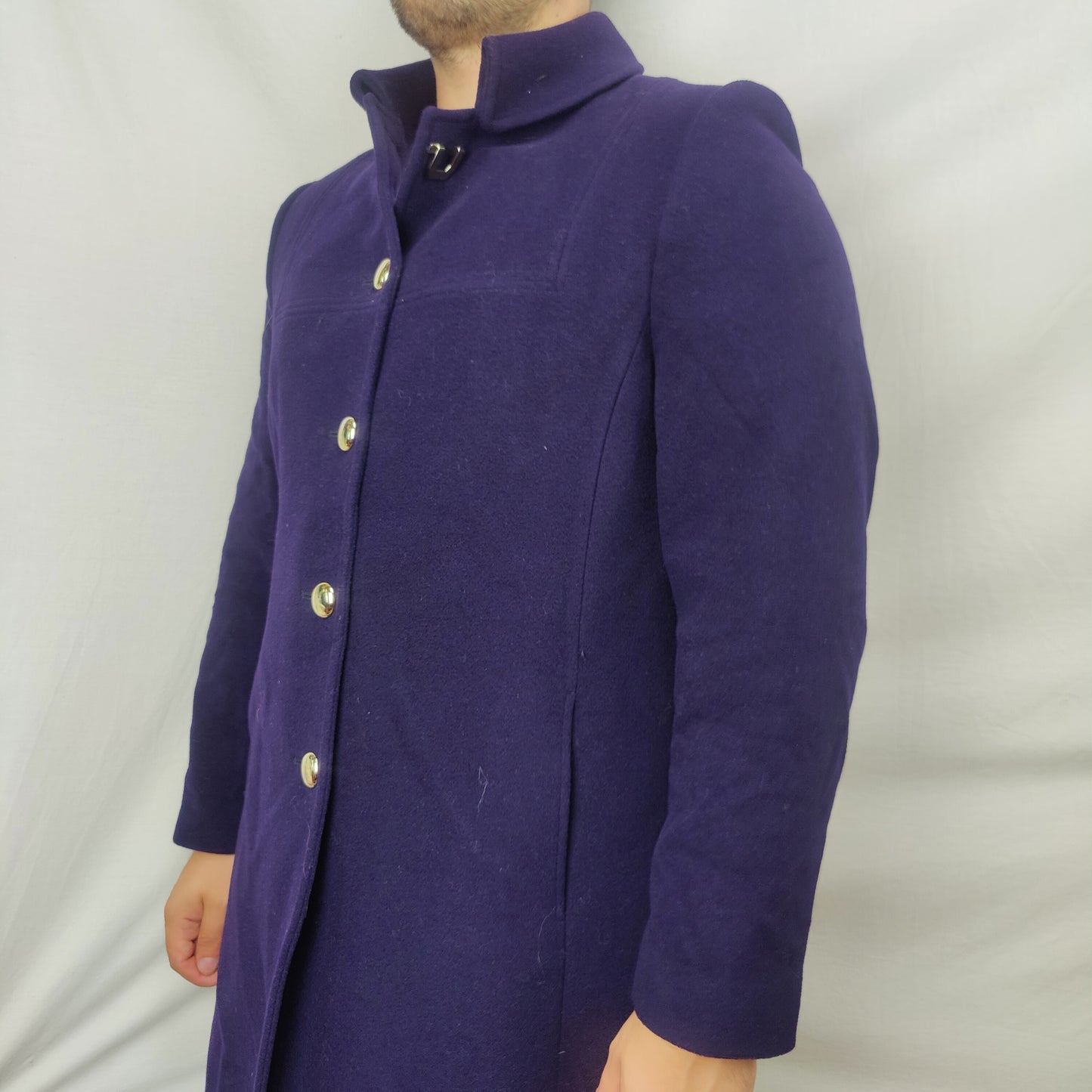 Christina Felix Vintage Purple Wool Cashmere Pea Coat Overcoat Women Size XL