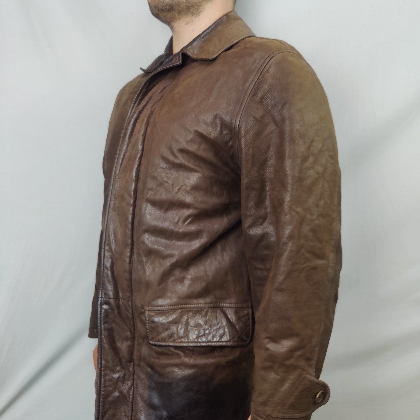 Hugo Boss Vintage Brown Leather Jacket Coat Men Size Large