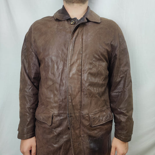 Hugo Boss Vintage Brown Leather Jacket Coat Men Size Large