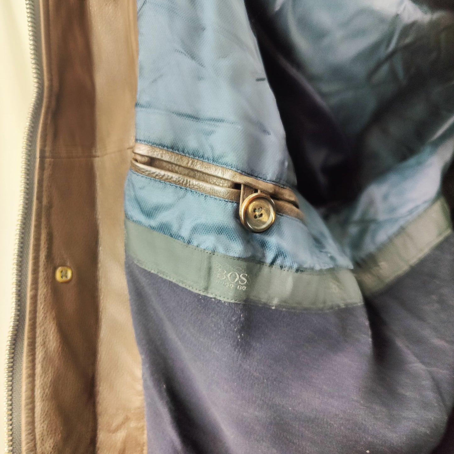 Hugo Boss Vintage Brown Leather Jacket Coat Men Size Large