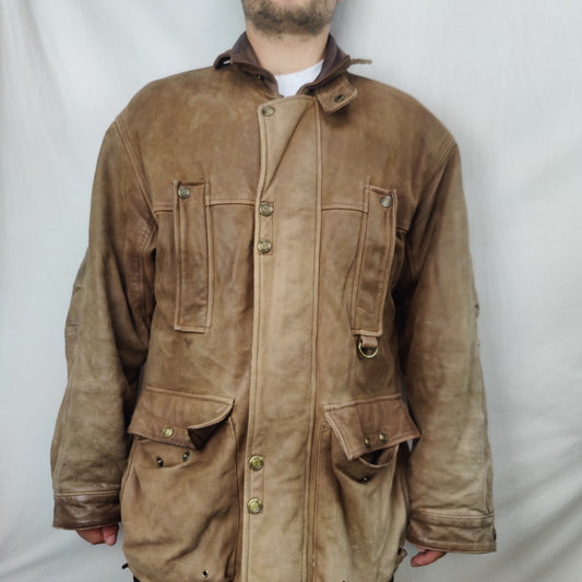 Hide Park Brown Tan Leather Jacket Overcoat Coat Men Size Large