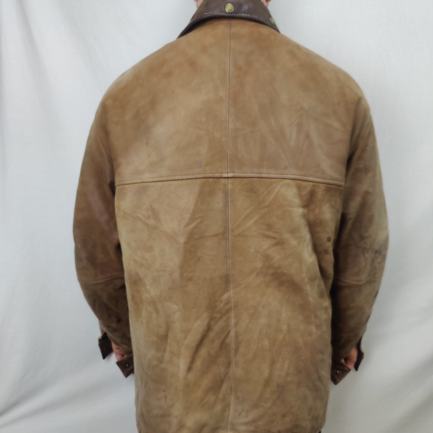 Hide Park Brown Tan Leather Jacket Overcoat Coat Men Size Large