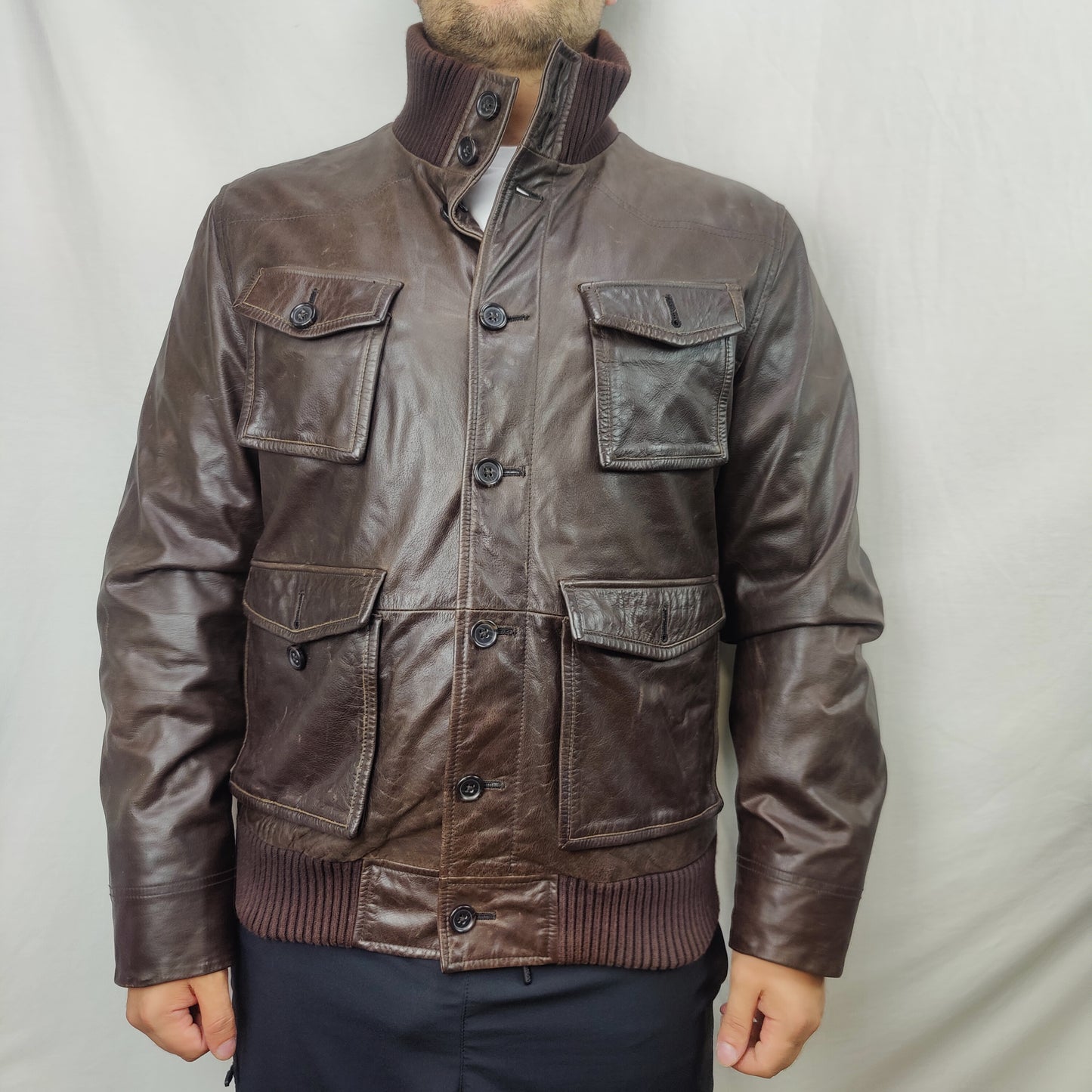 Gap Vintage Brown Leather Jacket Coat Men Size Large