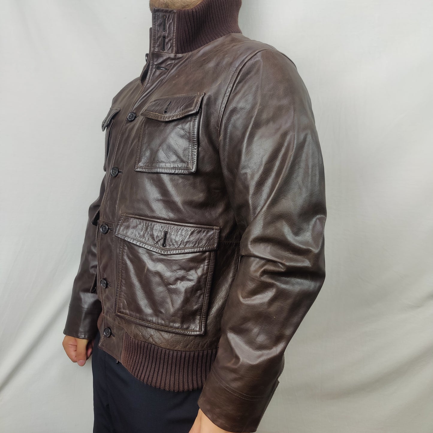 Gap Vintage Brown Leather Jacket Coat Men Size Large